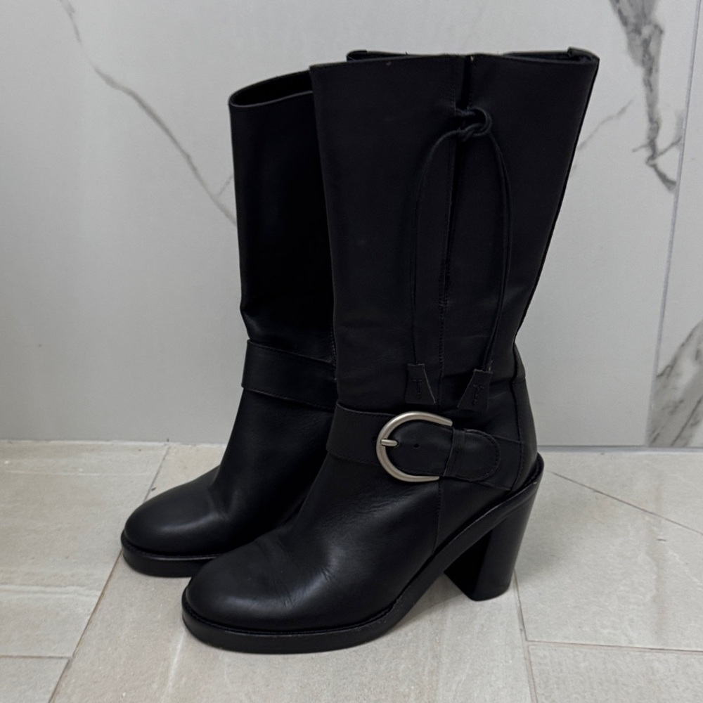 DONALD J PLINER Black Italian Leather Women's Heeled Boots